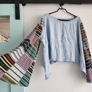 Free People Light Blue and Multicolor Long Sleeve Top